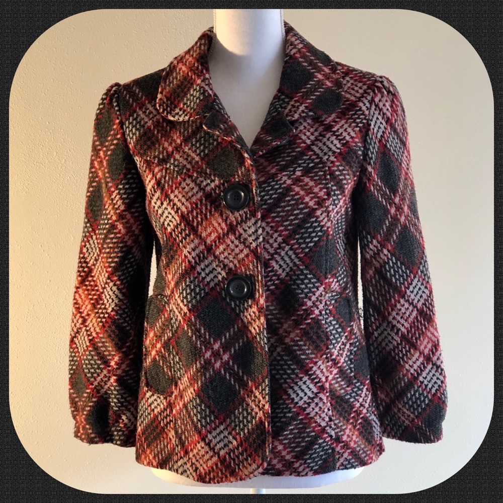 Red & Black Plaid Wool Blazer